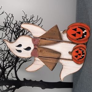 Wood Ghost Jack O' Lantern Easel Halloween Decoration Decor Shelf Sitter